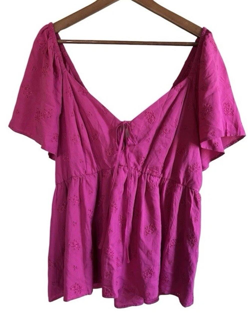 Torrid Pink Floral Eyelet Flutter Sleeve Babydoll Top Tunic Plus 1X Boho NWT